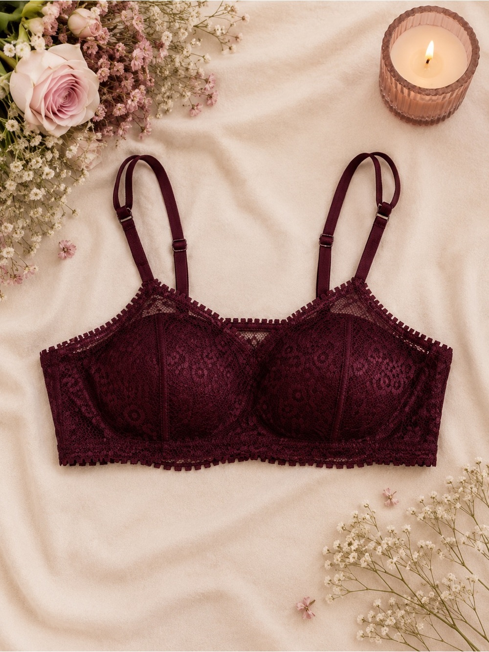 NWT Aerie Wireless Push-Up Joy Lace Convertible Strap Bra Royal Berry Size 32C